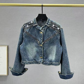 Teemantidega kaetud teksamantel naiste trend 2023 uus sügis, väike avar salendav jope top