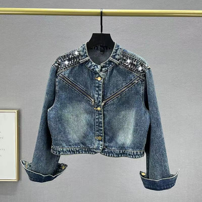 Teemantidega kaetud teksamantel naiste trend 2023 uus sügis, väike avar salendav jope top