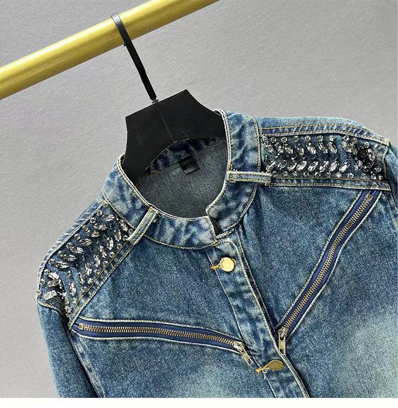 Teemantidega kaetud teksamantel naiste trend 2023 uus sügis, väike avar salendav jope top