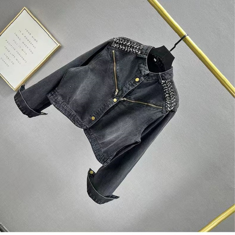 Teemantidega kaetud teksamantel naiste trend 2023 uus sügis, väike avar salendav jope top