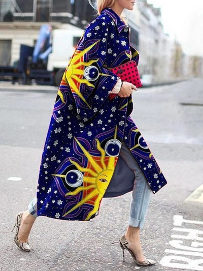 Trenci pentru femei 2023, ocazional cu rever, primăvară, toamnă, imprimeu la modă, haină lungă elegantă, jachetă pentru femei, pardesiu pentru femei