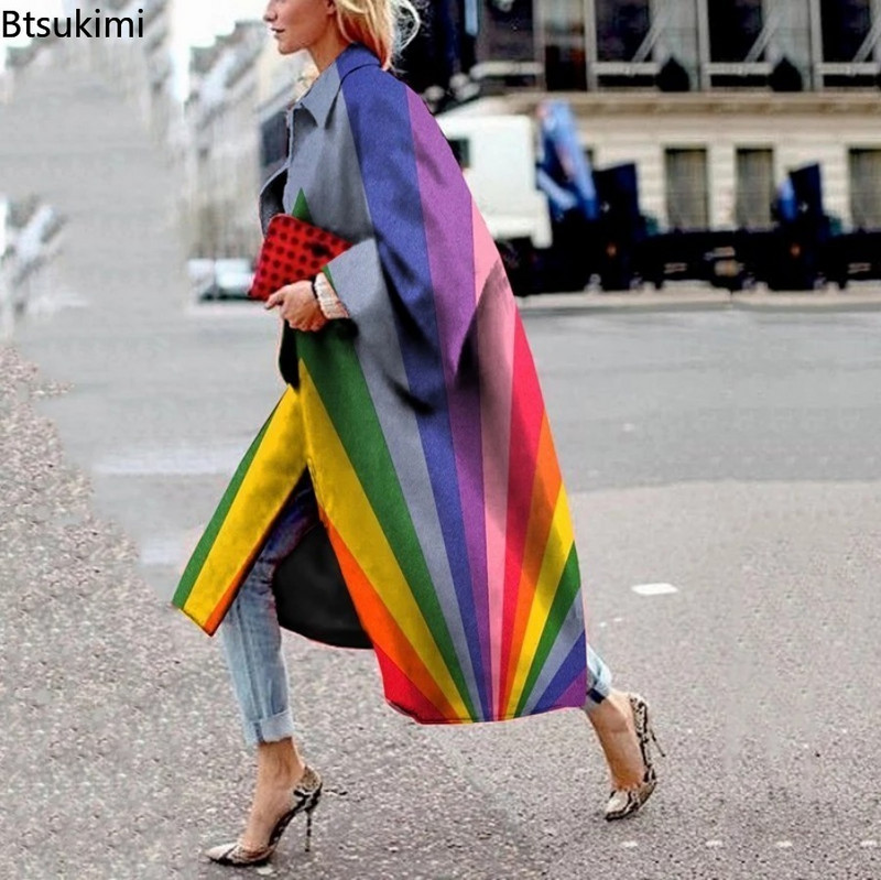 Trenci pentru femei 2023, ocazional cu rever, primăvară, toamnă, imprimeu la modă, haină lungă elegantă, jachetă pentru femei, pardesiu pentru femei