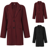 Ženski jednobojni vuneni kaput s polo ovratnikom, topao široki kaput s jednim prsnim prsima, otporan na vjetar, zimski kaput za žene