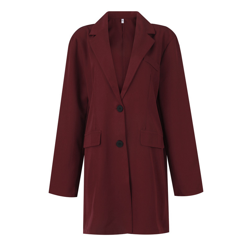 Ženski jednobojni vuneni kaput s polo ovratnikom, topao široki kaput s jednim prsnim prsima, otporan na vjetar, zimski kaput za žene