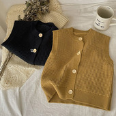 Vestă de toamnă tricotată de culoare uni pentru copii, fete, vestă fără mâneci pentru copii, vestă pentru băieți, primăvară, cu cusătură deschisă, cardigan moale retro