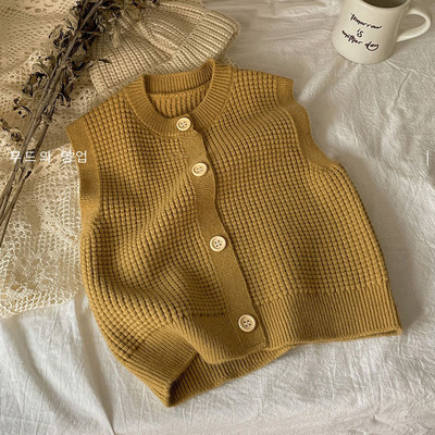 Vestă de toamnă tricotată de culoare uni pentru copii, fete, vestă fără mâneci pentru copii, vestă pentru băieți, primăvară, cu cusătură deschisă, cardigan moale retro