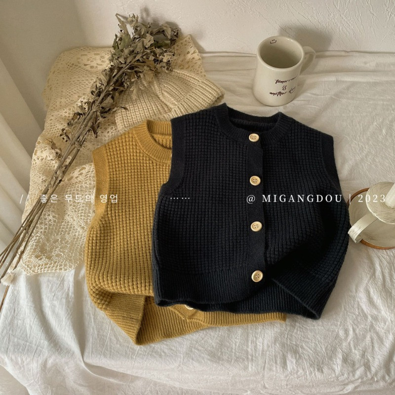 Vestă de toamnă tricotată de culoare uni pentru copii, fete, vestă fără mâneci pentru copii, vestă pentru băieți, primăvară, cu cusătură deschisă, cardigan moale retro