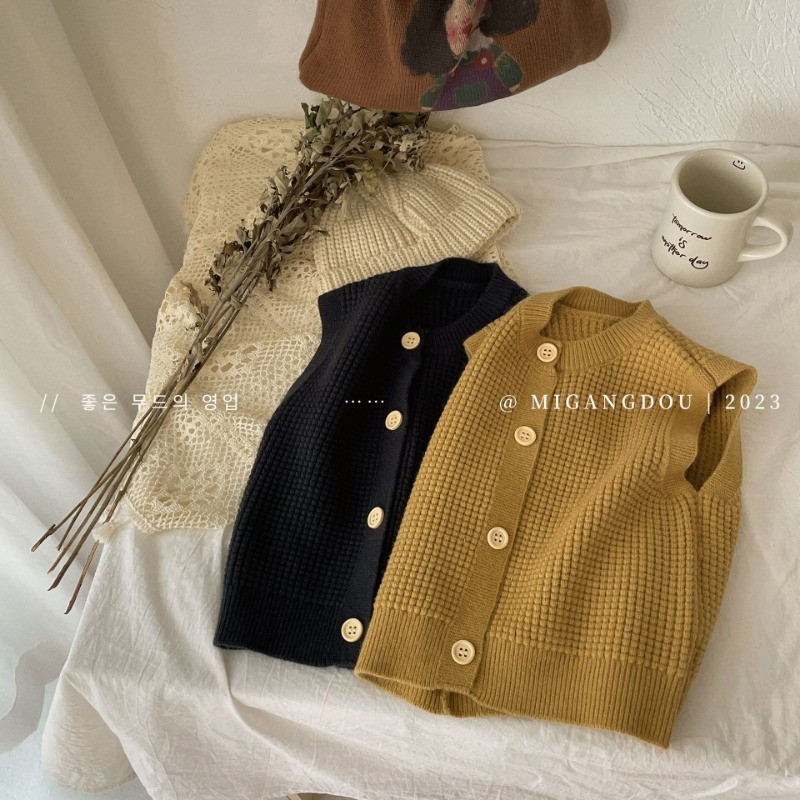 Vestă de toamnă tricotată de culoare uni pentru copii, fete, vestă fără mâneci pentru copii, vestă pentru băieți, primăvară, cu cusătură deschisă, cardigan moale retro