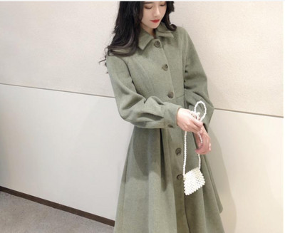 2023 Vintage vuneni kaputi Ženske jesen zima Novi elegantni plisirani dugi kaput Ženske slatke jakne s lanternastim rukavima