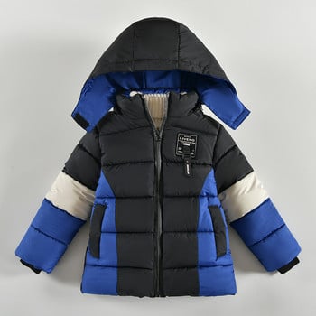 2023 New Boys Jacket Splicing Style Εσωτερική επένδυση Plus Velvet Thicken Keep Hot Down Εξωτερικά ρούχα με βαμβακερή κουκούλα για 2-5 ετών