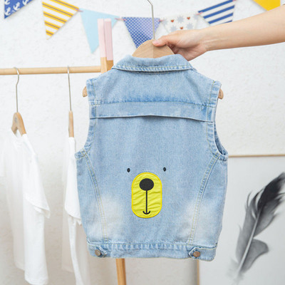 Új őszi gyerek felsőruházat kisgyermek lány mellény Rajzfilm hímzés farmer mellény gombokkal Zseb lehajtható gallérral baba fiú mellény