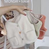 Prsluci Dječji pamučni štipaljke Jesen Zima Novi topli dječaci Djevojčice Prekrasan kaput Kamizol s okruglim ovratnikom i džepom s gumbima Gornja odjeća