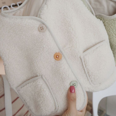 Prsluci Dječji pamučni štipaljke Jesen Zima Novi topli dječaci Djevojčice Prekrasan kaput Kamizol s okruglim ovratnikom i džepom s gumbima Gornja odjeća