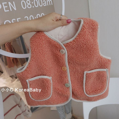 Prsluci Dječji pamučni štipaljke Jesen Zima Novi topli dječaci Djevojčice Prekrasan kaput Kamizol s okruglim ovratnikom i džepom s gumbima Gornja odjeća