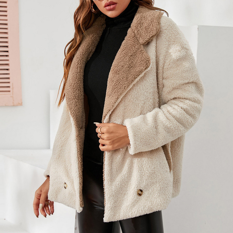 Jachete de iarnă pentru femei Haine de iarnă marimi mari Jachete de femei ocazional de iarnă haină de pluș cu revere din lână de miel