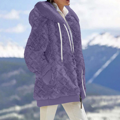 Zimska jakna za žene Jednobojna jakna s džepovima s kapuljačom i dugim rukavima Jakne s kapuljačom od flisa Topli kaput