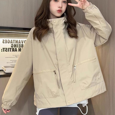 Jachete cu glugă în stil safari pentru femei, unisex, Y2k, timp liber, american retro, cu fermoar, primăvară, toamnă, îmbrăcăminte exterioară pentru femei, versatilă, largi