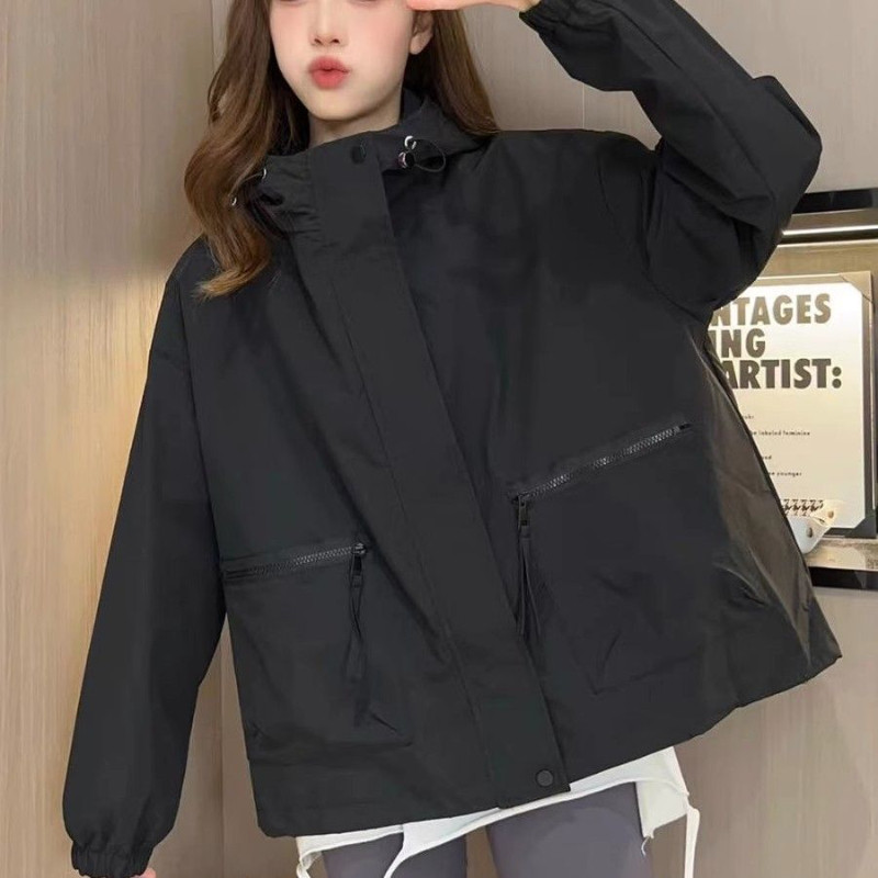 Jachete cu glugă în stil safari pentru femei, unisex, Y2k, timp liber, american retro, cu fermoar, primăvară, toamnă, îmbrăcăminte exterioară pentru femei, versatilă, largi