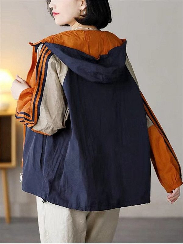 Ljetna vjetrovka s kapuljačom Ženske ležerne jakne Tanke duge rukave, šik ulična odjeća, kaput, patentni zatvarač, gornja odjeća u kontrastnoj boji