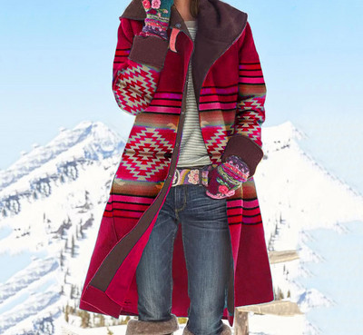 Talvine soe naiste mantel 2023. Moodne revääri tihendav kolm kahekordse rinnaga nööpi, sirge sääre, trükitud pealmine pikkade varrukatega jakk