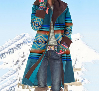 Talvine soe naiste mantel 2023. Moodne revääri tihendav kolm kahekordse rinnaga nööpi, sirge sääre, trükitud pealmine pikkade varrukatega jakk