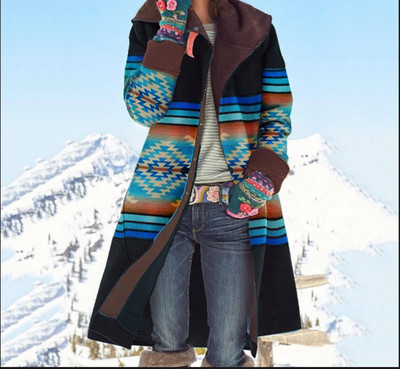 Talvine soe naiste mantel 2023. Moodne revääri tihendav kolm kahekordse rinnaga nööpi, sirge sääre, trükitud pealmine pikkade varrukatega jakk