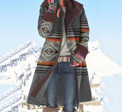 Talvine soe naiste mantel 2023. Moodne revääri tihendav kolm kahekordse rinnaga nööpi, sirge sääre, trükitud pealmine pikkade varrukatega jakk