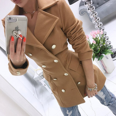 Napredni modni vuneni platneni kaput 2021., Jesen Zima, jednobojno odijelo, jednobojni kaput s ovratnikom, uski kaput dugih rukava Y2K