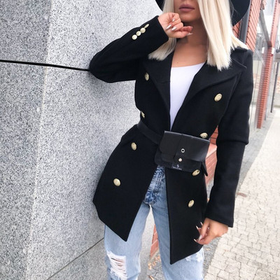 Napredni modni vuneni platneni kaput 2021., Jesen Zima, jednobojno odijelo, jednobojni kaput s ovratnikom, uski kaput dugih rukava Y2K