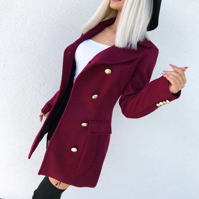 Napredni modni vuneni platneni kaput 2021., Jesen Zima, jednobojno odijelo, jednobojni kaput s ovratnikom, uski kaput dugih rukava Y2K