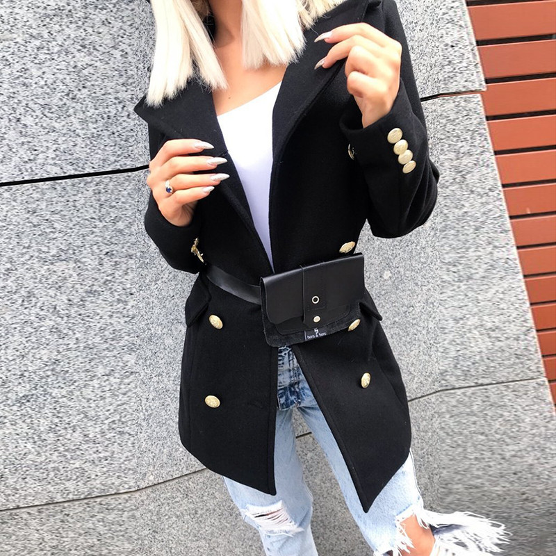 Napredni modni vuneni platneni kaput 2021., Jesen Zima, jednobojno odijelo, jednobojni kaput s ovratnikom, uski kaput dugih rukava Y2K