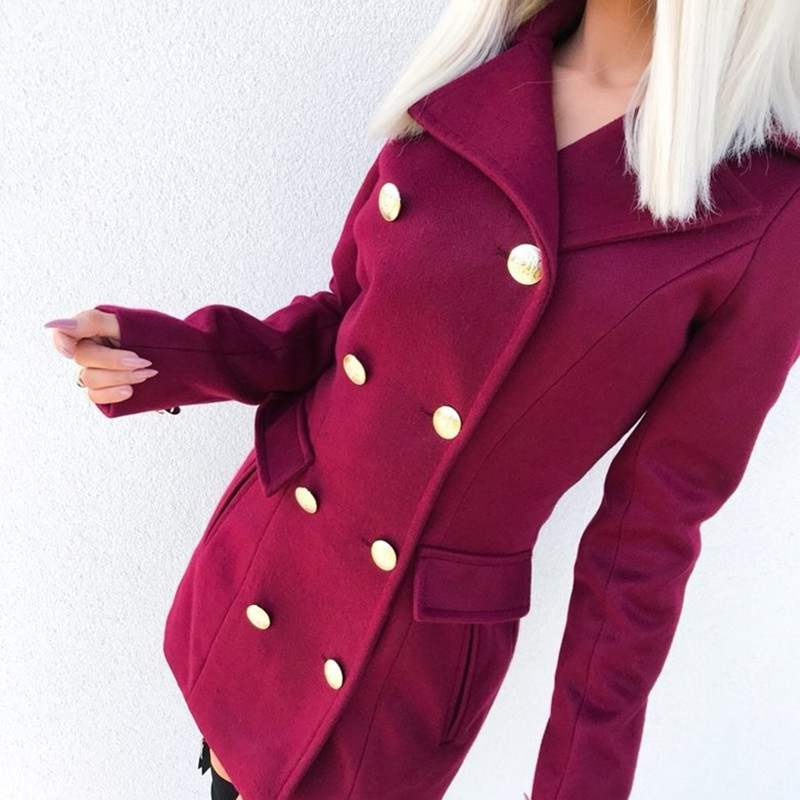 Napredni modni vuneni platneni kaput 2021., Jesen Zima, jednobojno odijelo, jednobojni kaput s ovratnikom, uski kaput dugih rukava Y2K