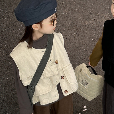 Dječji prsluk 2023. Proljeće Jesen Novi za dječake i djevojčice Jednobojni retro ležerni prsluk s jednostavnim nepravilnim gumbima Ležerni prsluk za djecu