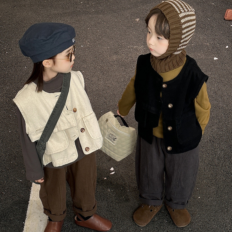 Dječji prsluk 2023. Proljeće Jesen Novi za dječake i djevojčice Jednobojni retro ležerni prsluk s jednostavnim nepravilnim gumbima Ležerni prsluk za djecu