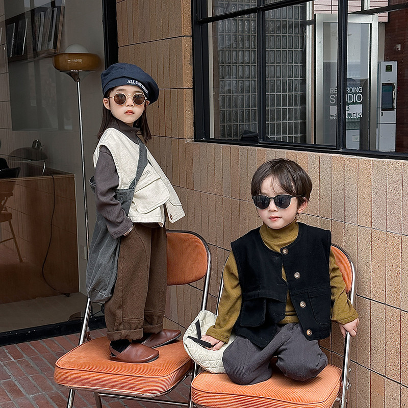 Dječji prsluk 2023. Proljeće Jesen Novi za dječake i djevojčice Jednobojni retro ležerni prsluk s jednostavnim nepravilnim gumbima Ležerni prsluk za djecu