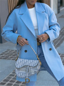 Palton de toamnă de lână pentru femei, albastru, cu mânecă lungă, la modă, ocazional, pentru damă. Palton pentru femeie largi 2023