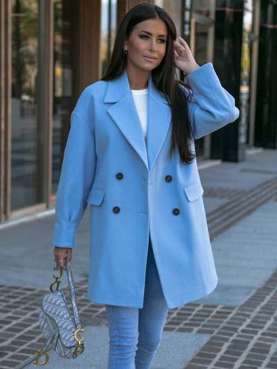 Palton de toamnă de lână pentru femei, albastru, cu mânecă lungă, la modă, ocazional, pentru damă. Palton pentru femeie largi 2023