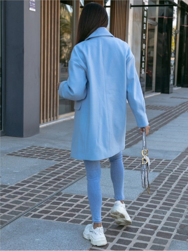 Palton de toamnă de lână pentru femei, albastru, cu mânecă lungă, la modă, ocazional, pentru damă. Palton pentru femeie largi 2023