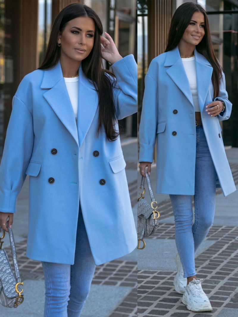 Palton de toamnă de lână pentru femei, albastru, cu mânecă lungă, la modă, ocazional, pentru damă. Palton pentru femeie largi 2023