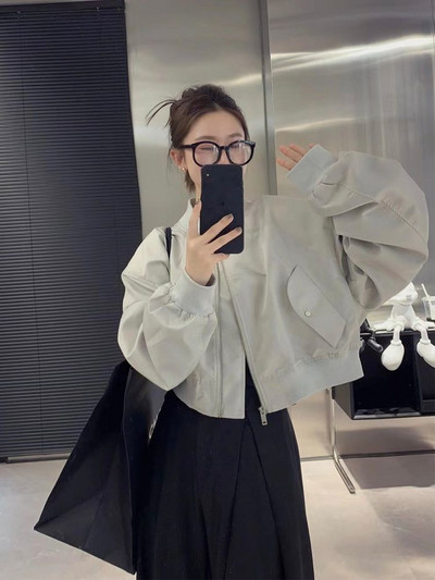 Proljetna jakna Ženska harajuku kratka jakna s šavovima na džepovima Ženska jednobojna bejzbolska jakna s okusom stranog zraka Harbour Odjeća