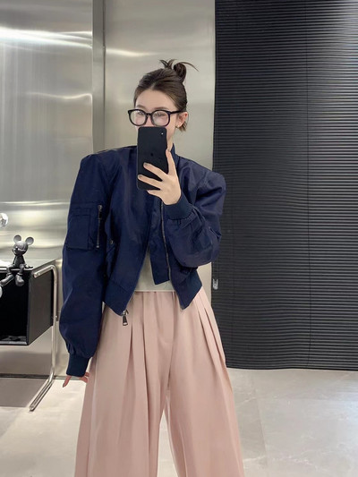 Proljetna jakna Ženska harajuku kratka jakna s šavovima na džepovima Ženska jednobojna bejzbolska jakna s okusom stranog zraka Harbour Odjeća