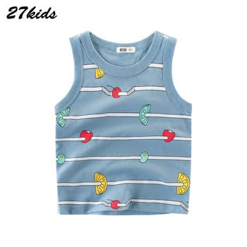 27kids 2-9Years Cartoon Baby Kids Vest Summer Cotton Toddler Child Boys Sleevescoat The School for Boy Tops Clothes