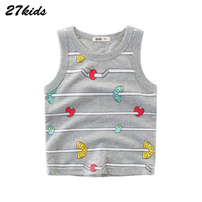 27kids 2-9Years Cartoon Baby Kids Vest Summer Cotton Toddler Child Boys Sleevescoat The School for Boy Tops Clothes