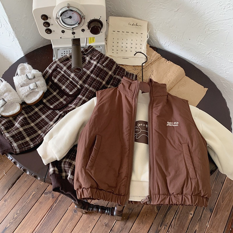 Prsluk Kaput Zimska Dječja Odjeća Košulja s patentnim zatvaračem Osobnost za dječake Svestrana pamučna odjeća Zadebljanje Uprljani vez
