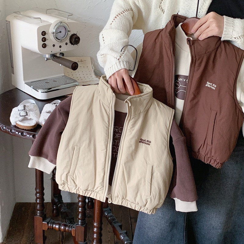 Prsluk Kaput Zimska Dječja Odjeća Košulja s patentnim zatvaračem Osobnost za dječake Svestrana pamučna odjeća Zadebljanje Uprljani vez