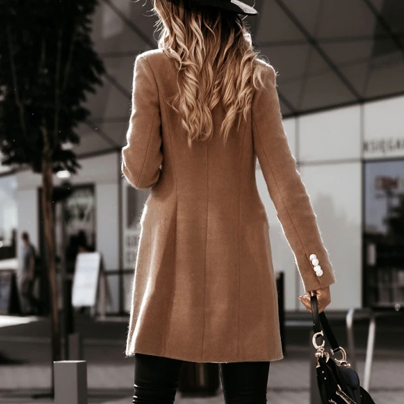 Ženski vuneni kaput Proljeće Jesen Topla gornja odjeća preko koljena Ženska elegantna uredska jakna s dugim rukavima Vanjska jakna u obliku trenča