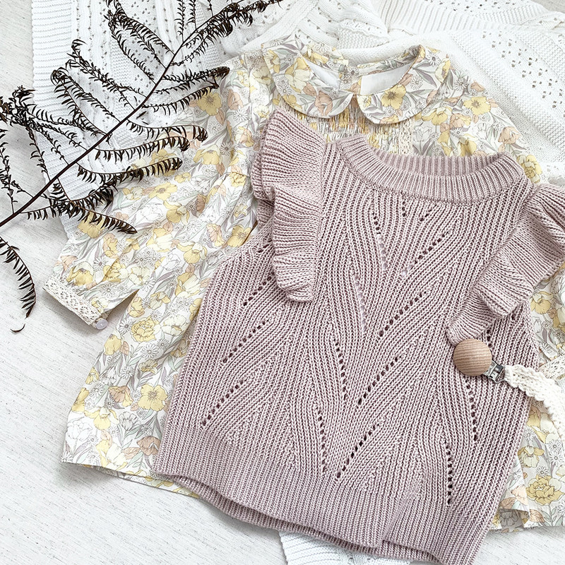 Jauki bērnu meiteņu džemperi ar volāniem, trikotāžas veste 2021, bērni, meitene, cieta, bez piedurknēm, džemperi, džemperi, bērnu veste, rudens