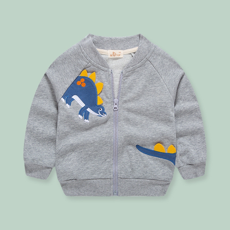 TUONXYE jesenski dječački slatki kaputi dugih rukava s vezom dinosaura s patentnim zatvaračem Pamuk, meka ležerna dječja odjeća 2-9 godina