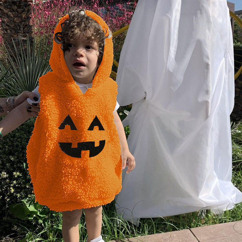 Mazu bērnu zēnu meiteņu veste rudens/ziemas cieta ķirbja bezpiedurknēm ar kapuci h Vestes ballīte dzimšanas diena Helovīns