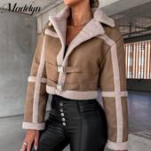 Kratki kaput od imitacije janjećeg flisa Ženske zimske tople jakne od spojene kože Ženska gornja odjeća dugih rukava Vrhunska modna ulična odjeća